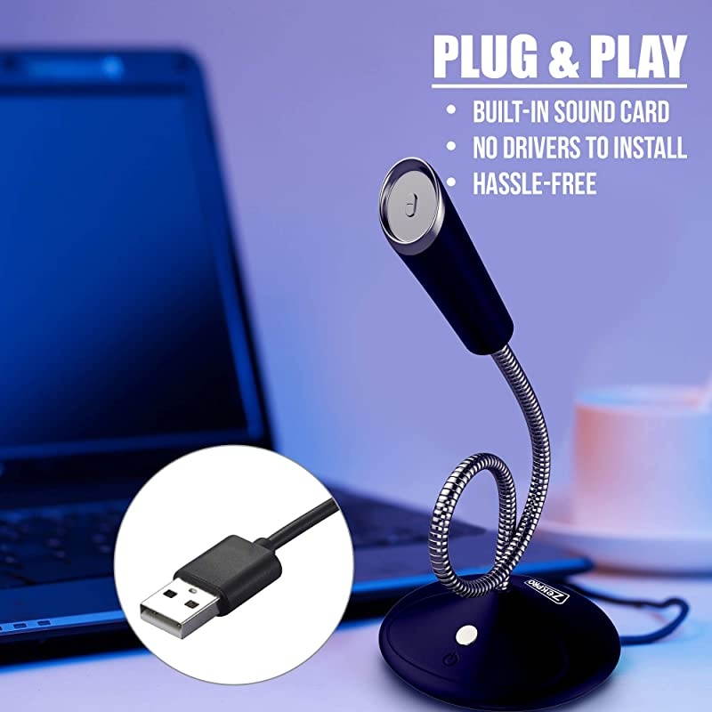 USB Computer Microphone Plug amp Play for Podcast Vocal Voice Studio Recording 5ft Mic Gaming PC YouTube Skype Desktop Laptop Omnidirectional Condenser Mute Button with LED wTravel Bag
