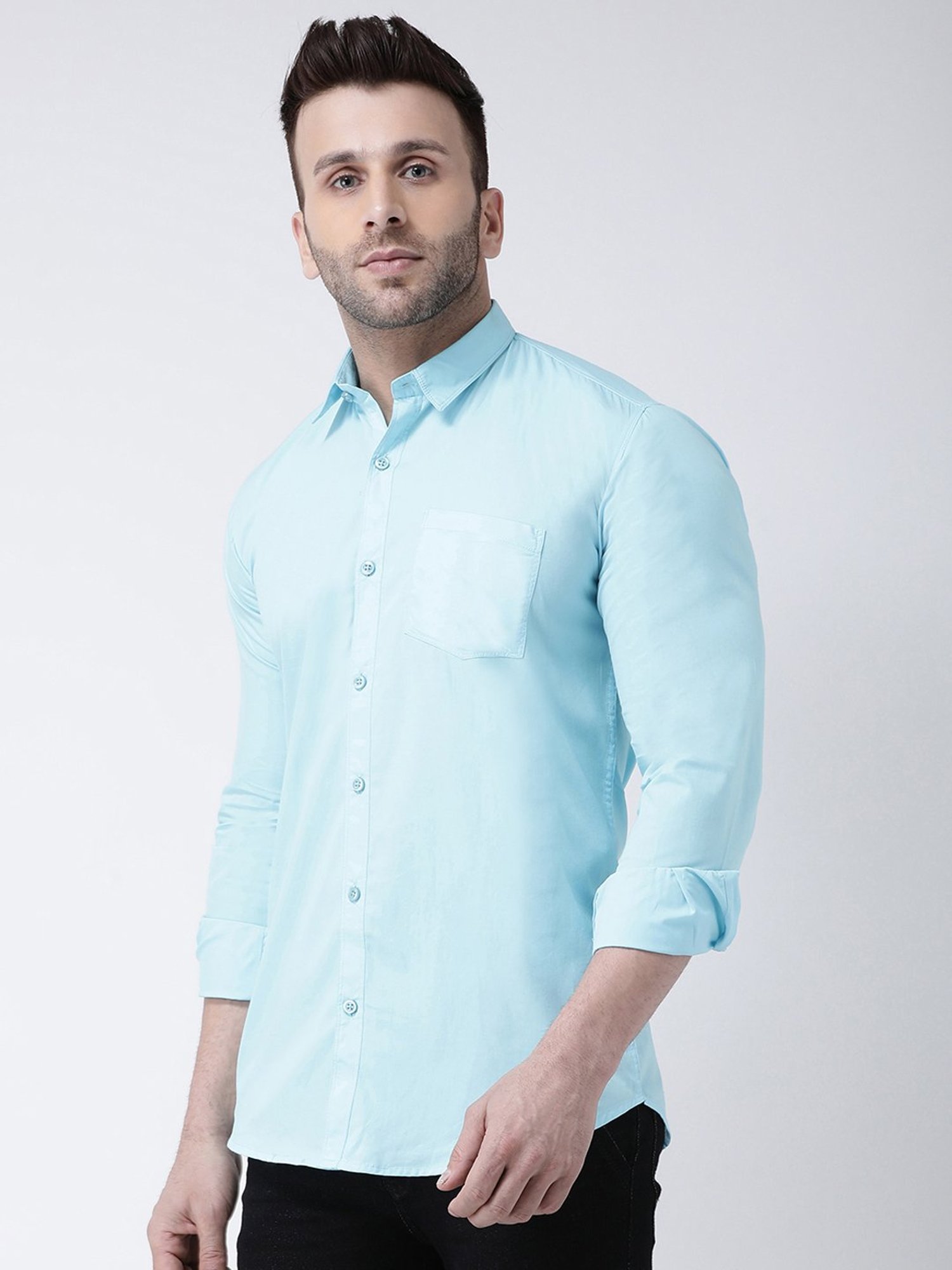 Hangup Plus Sky Blue Slim Fit Pure Cotton Shirt
