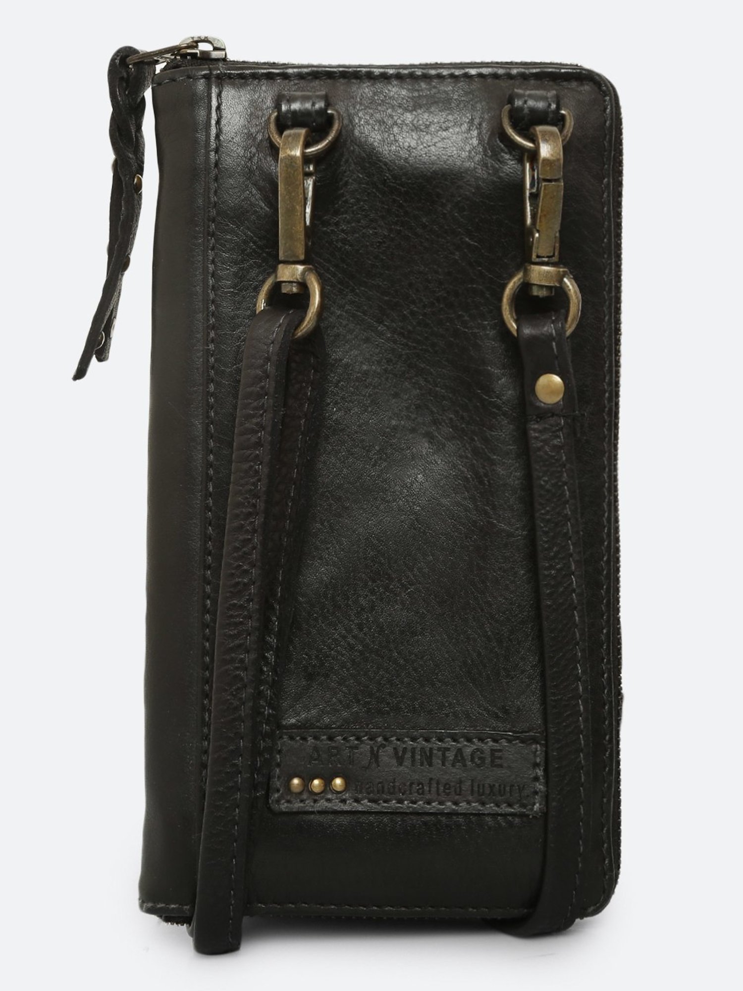 Art N Vintage Ripple Black Leather Textured  Zip Around Wallet for Women