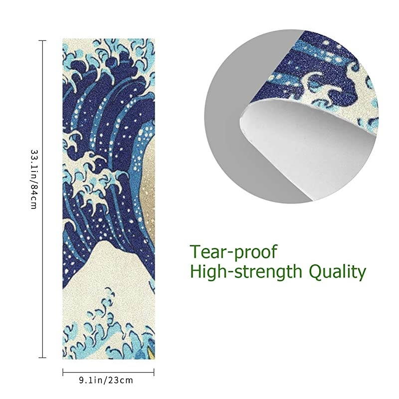 Blue Sea Wave Monster Skateboard Grip Tape Sheets Graphic Longboard Griptape Bubble Free AntiSlip 33X 9 Tapes for Teens Girls Boys