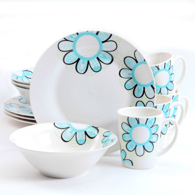 Gibson Home Lush Blossom 12 Piece Dinnerware Set in White and Blue Floral