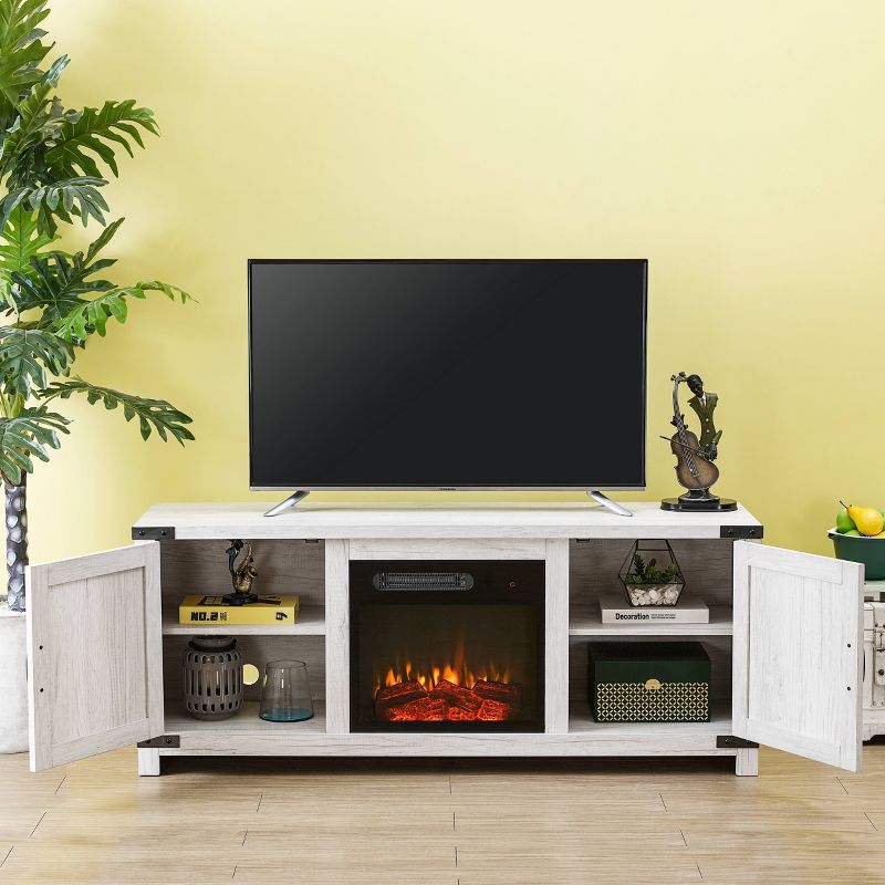 58" TV Stand For TVs up to 65" with Electric Fireplace Oak - Home Essentials