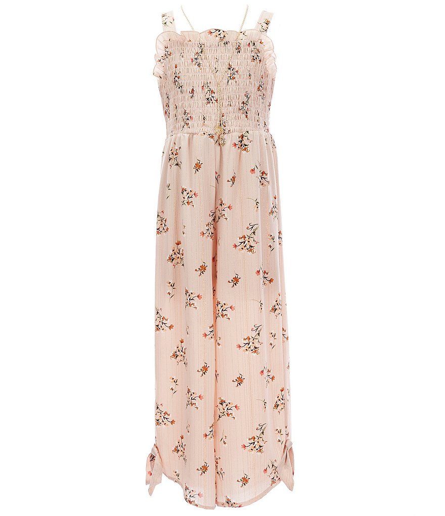 Rare Editions Big Girls 7-16 Printed Chiffon Jumpsuit & Denim Vest Set