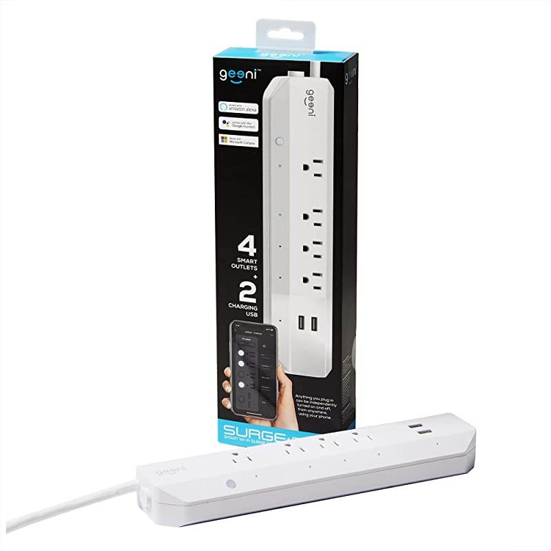 Surge 4-Outlet, 2 USB Smart Extension Cord, Surge Protector Cord Extender, Works with Alexa and Google Assistant, Requires 2.4 GHz Wi-Fi, 3 Feet