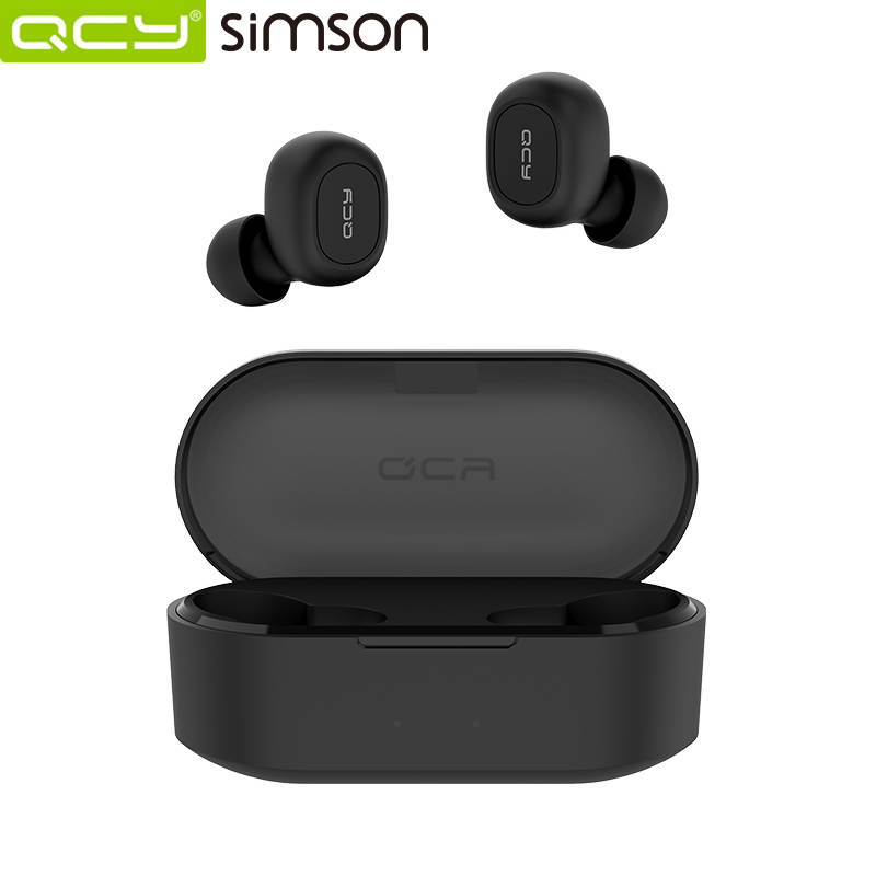 QCY T2C TWS Earphone Blutooth 5.0 Headphone 3D stereo Dual Mic Noise Cancelling Headset with charging box-Black