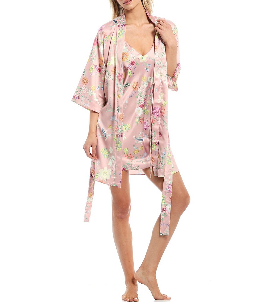 Flora Nikrooz Floral Printed V-Neck Sleeveless Charmeuse Chemise