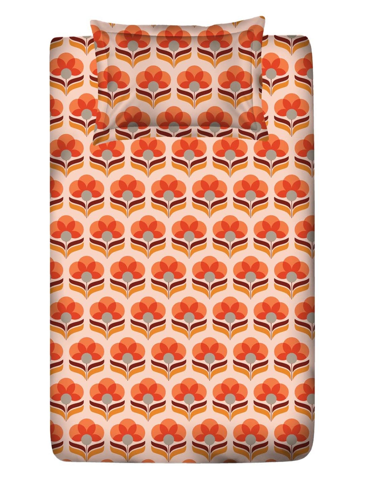 Layers Tuscany Orange Cotton 104 TC Single Flat Bed Sheet With 1 Pillow Cover