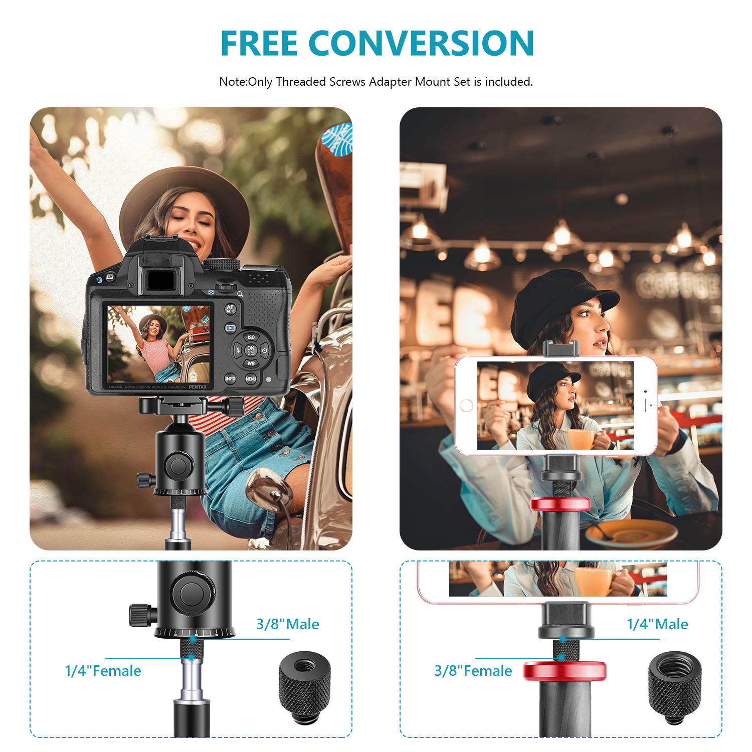 Neewer Camera Screw Kit, 16 Pieces Tripod Screw Adapter Converter Spigot Screw Mount Pack (1/4" to 1/4", 1/4" to 3/8", Female to Male, Male to Male, etc) for Camera/Tripod/Flash/Stand/Mic/Rig/Cage