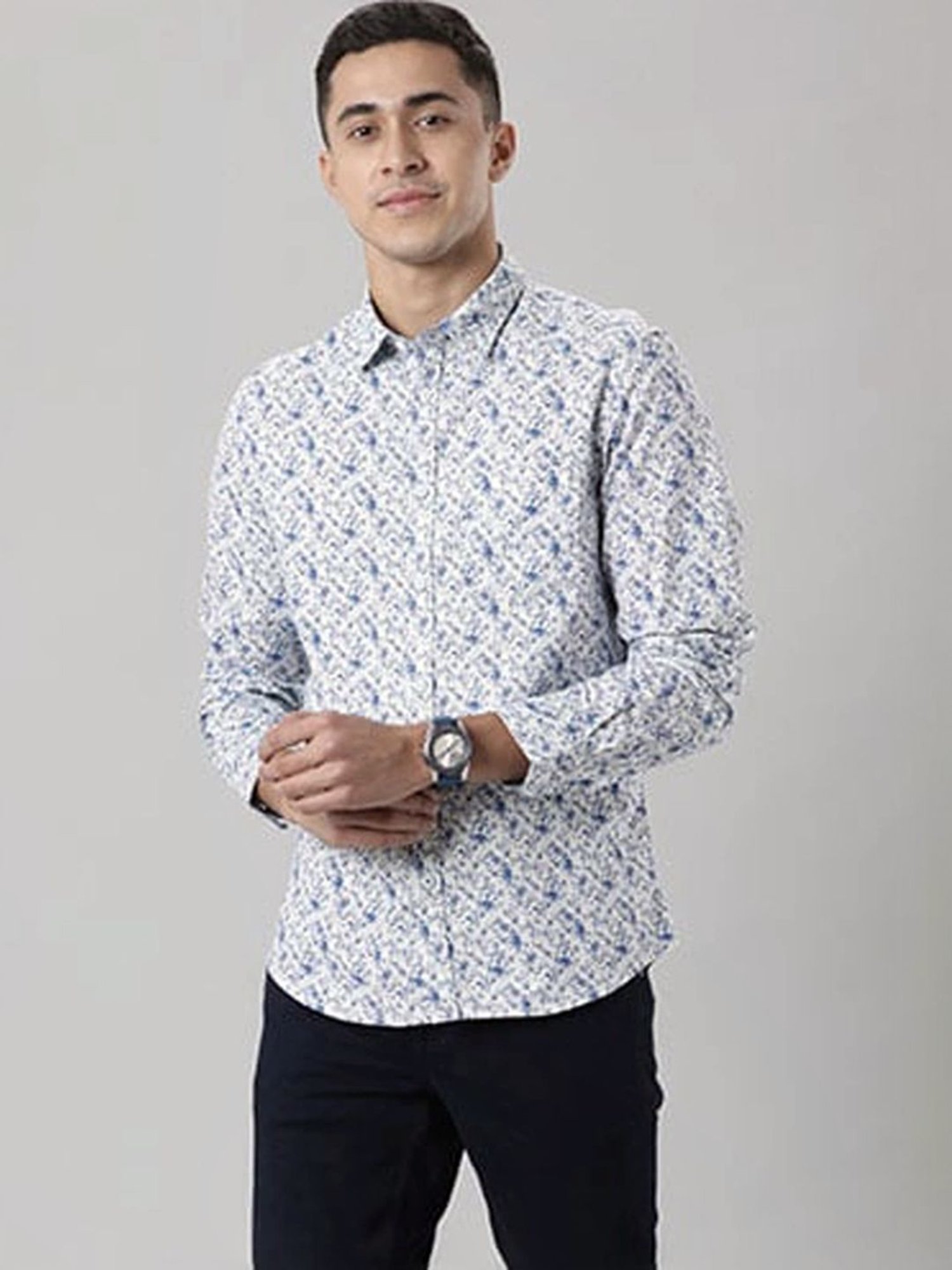 Indian Terrain Ecru Slim Fit Printed Shirt