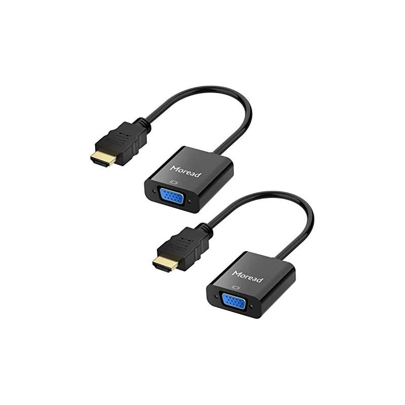 HDMI to VGA, 2 Pack,  Gold-Plated HDMI to VGA Adapter (Male to Female) for Computer, Desktop, Laptop, PC, Monitor, Projector, HDTV, Chromebook, Raspberry Pi, Roku, Xbox and More - Black