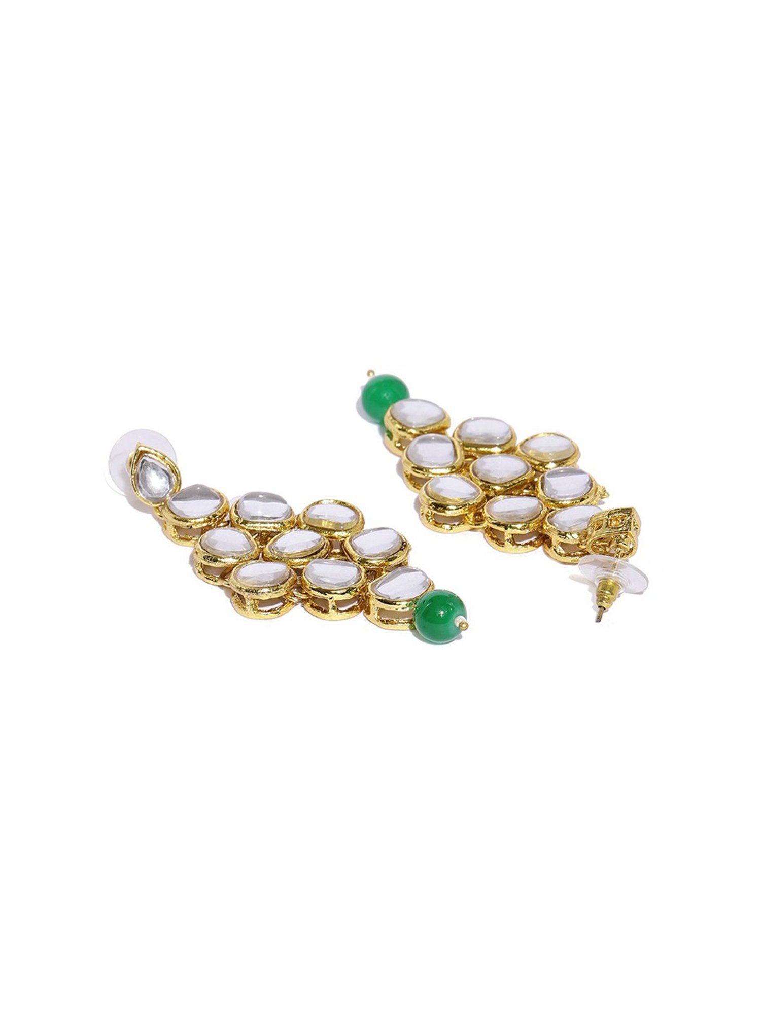 Zaveri Pearls Kundan & Green Beads Elegant Necklace & Earring Set-ZPFK9171