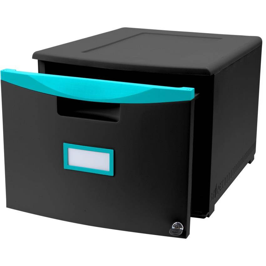 One Drawer Mini File Cabinet with Lock & Casters, Legal/Letter, Black/Teal