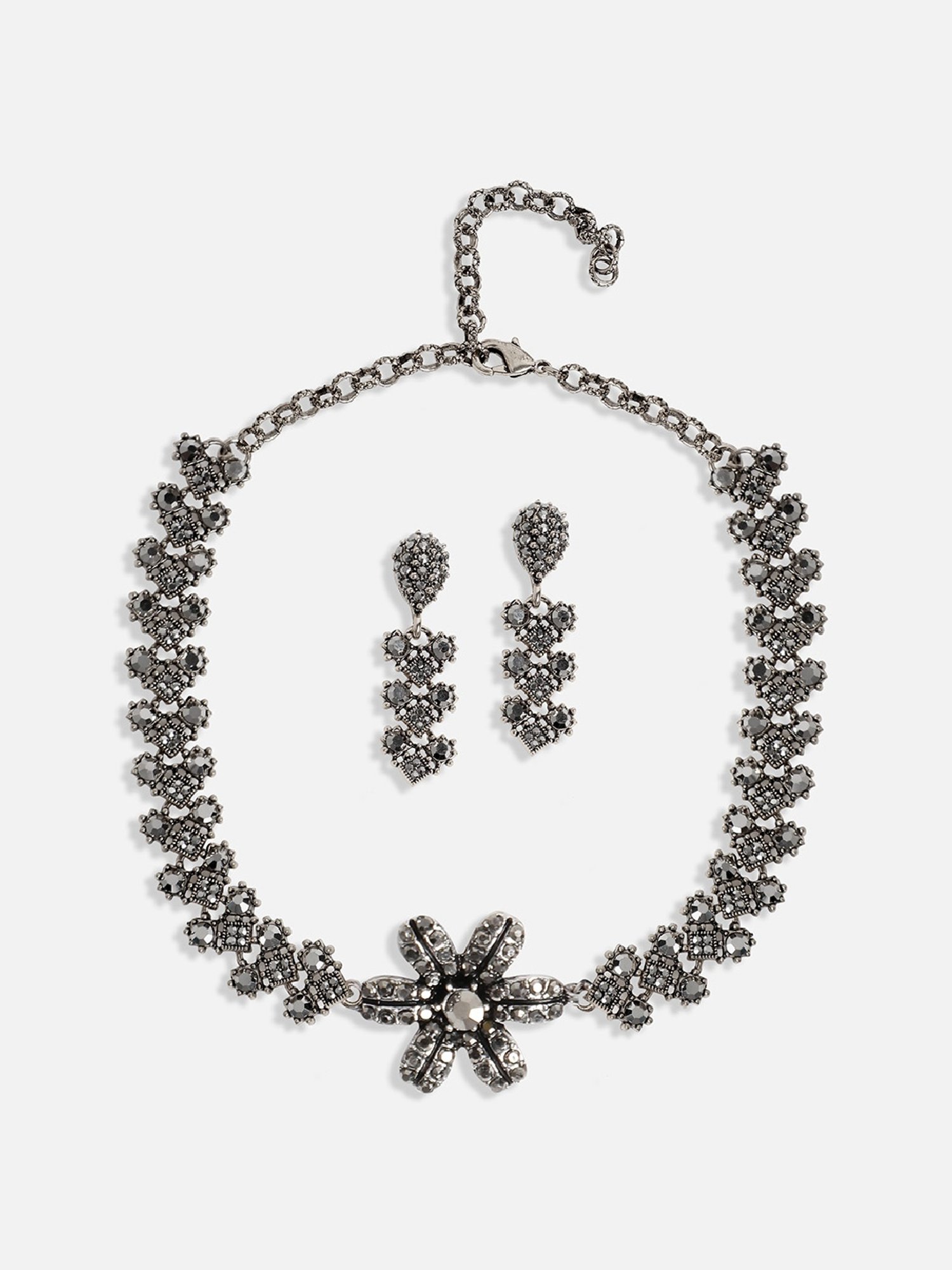 Sohi Women's Crystal Daisy Jewellery Set - Dark Silver