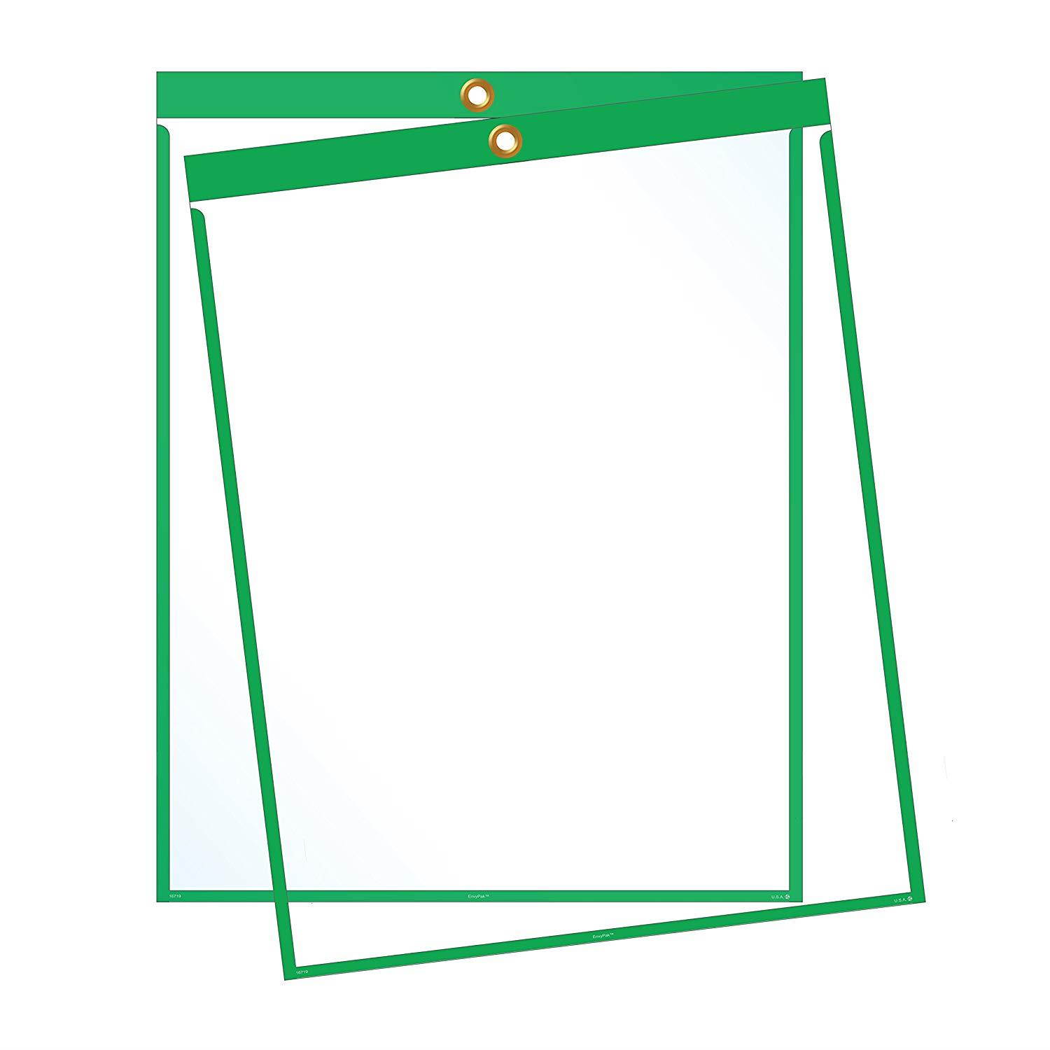 Job Ticket Holders - 9"x12" - Pack of 30 (green) Top-loading with eyelet for hanging