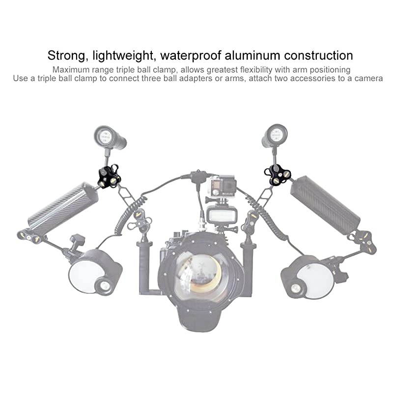 Aluminum Alloy 1&rdquo; Ball Clamp 3 Mount Holes Clip Adapter for Diving Underwater Arm System Diving Tray GoPro LED Light
