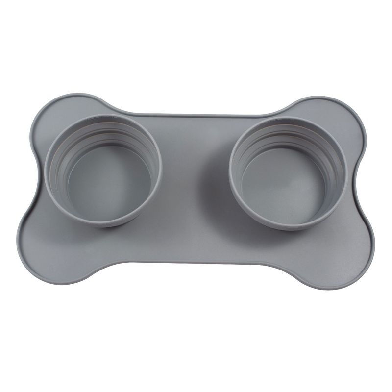 Zodaca Collapsible Dog Bowl Travel Water Food Feeder, Gray Portable Silicone Pet Bowl Mat for Dogs & Cats