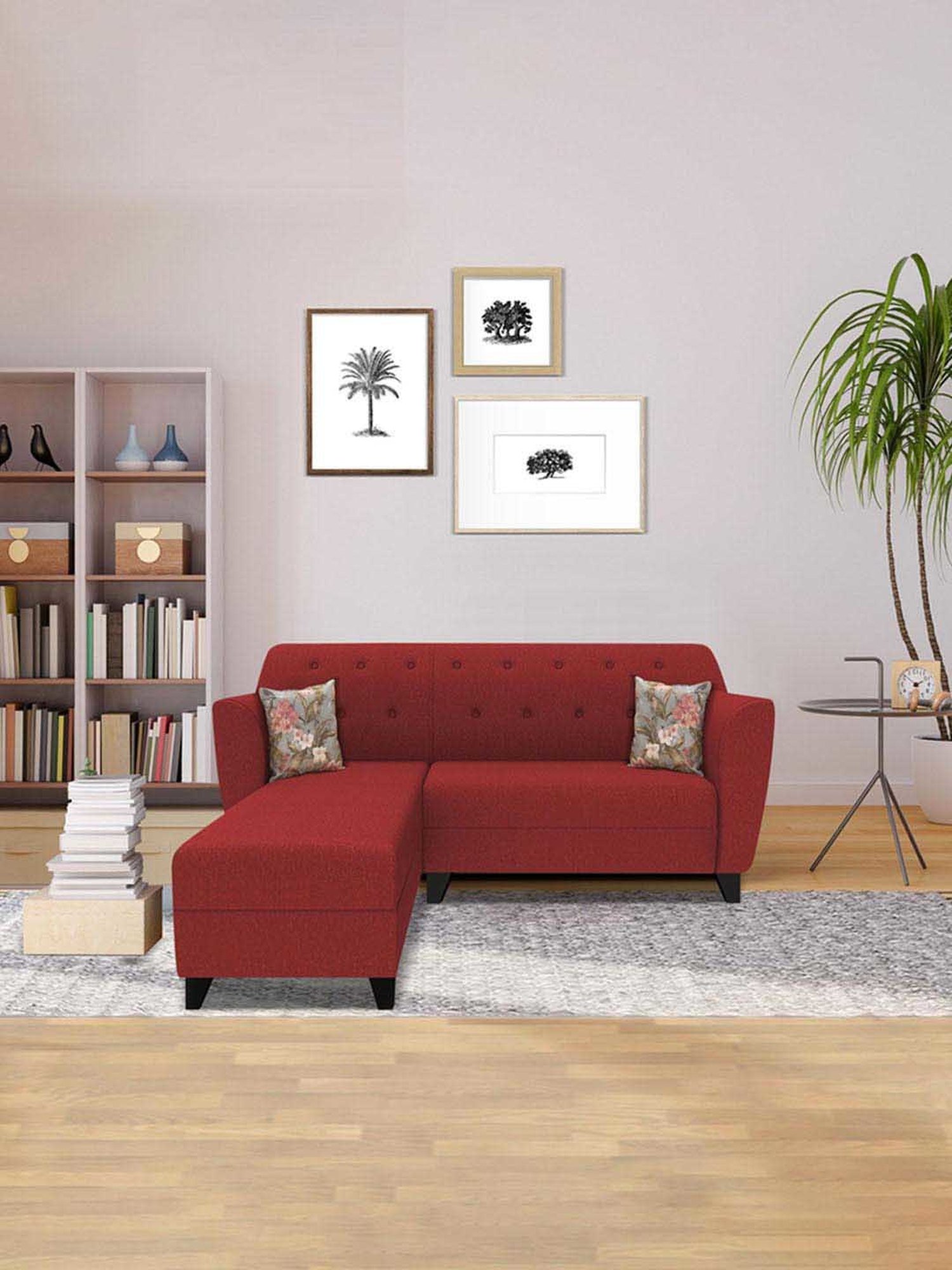 Trevi Red Fabric & Neem Wood 5 Seater LHS Sectional Sofa