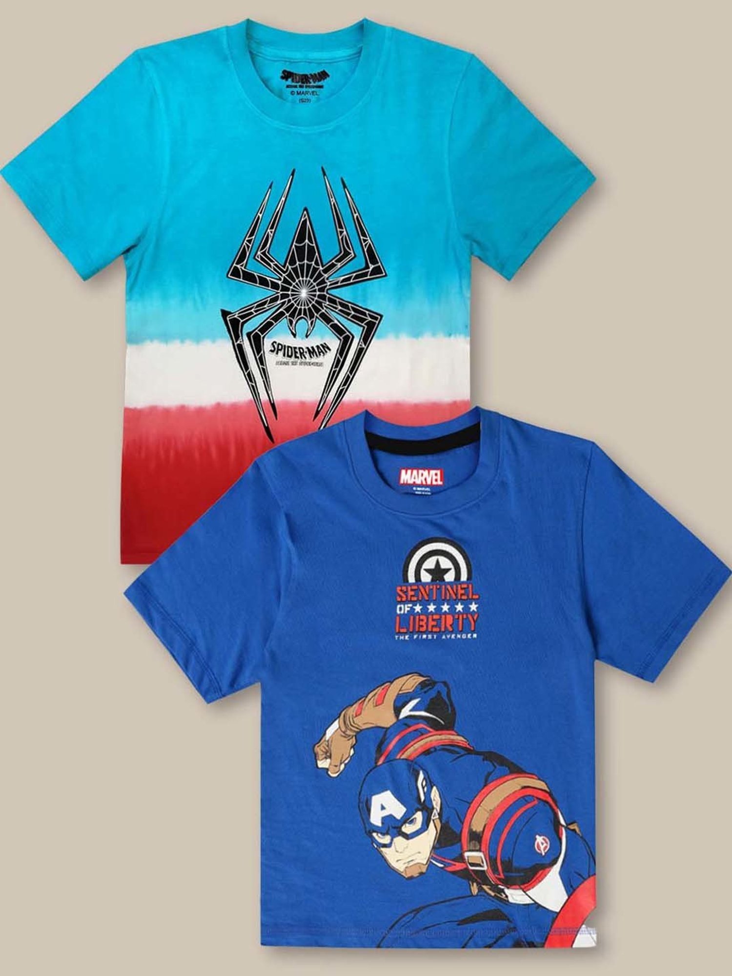 Kidsville Blue & Red Cotton Printed T-Shirt