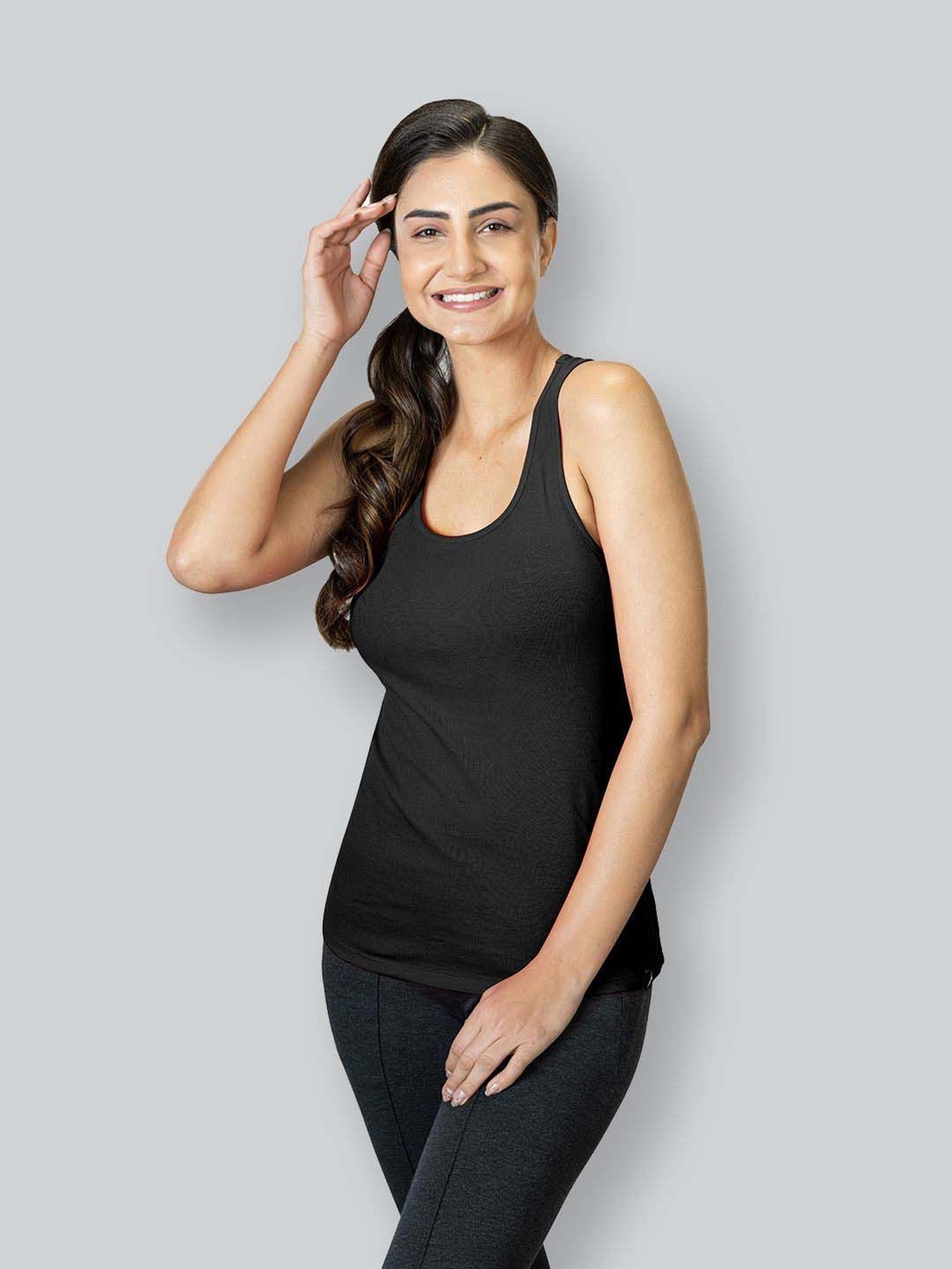 Lyra Black Cotton Plain Tank Top