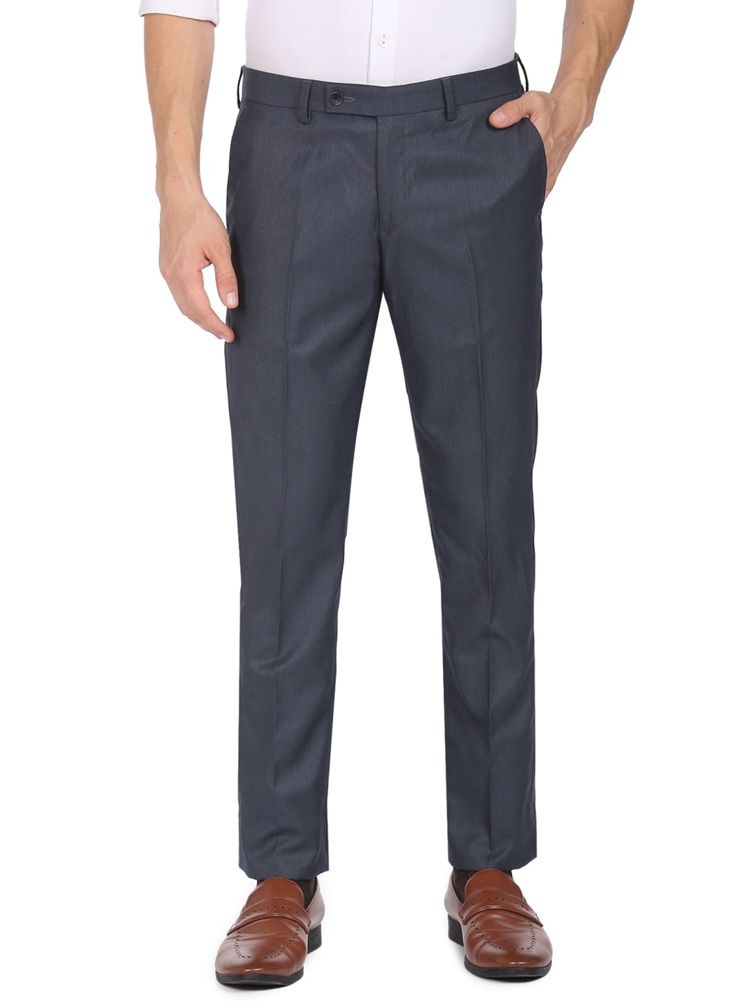 Arrow Navy Blue Regular Fit Trousers
