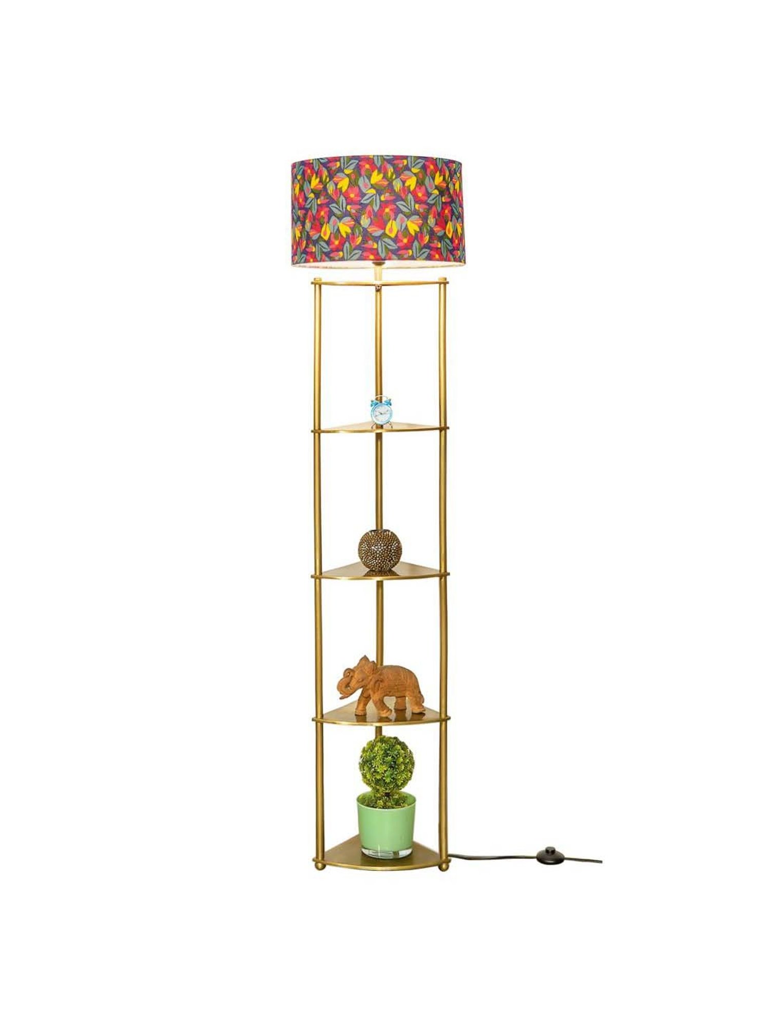 Kapoor E Illuminations Devan Antique Brass Metal Multiutility Shelf Floor Lamp
