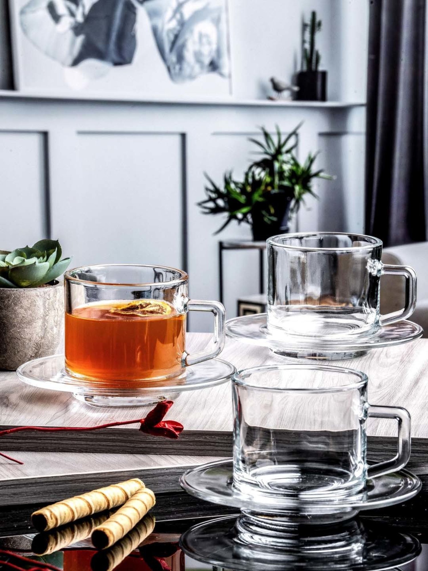 Roxx Transparent Glass 12-Piece Cup & Saucer Set