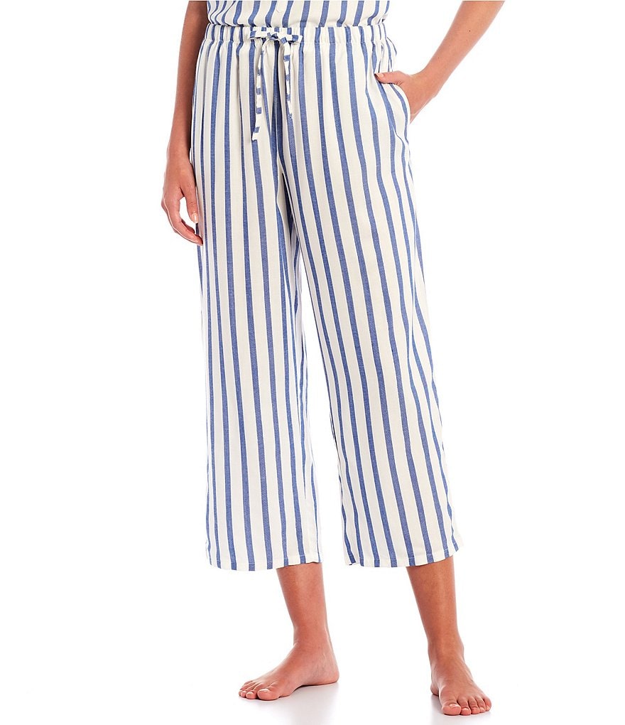 Nottibianche Yarn Dye Lurex Striped Woven Coordinating Cropped Sleep Pants