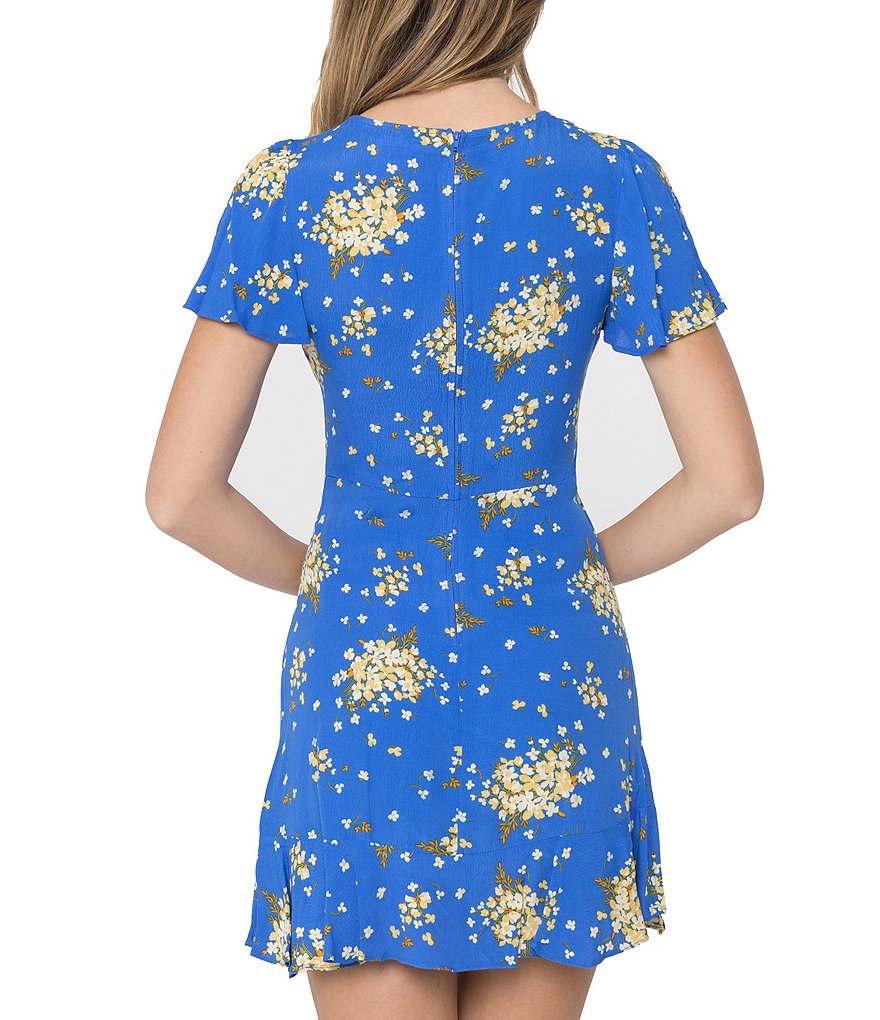 B. Darlin Flutter-Sleeve Floral Printed Flounce Hem A-Line Dress