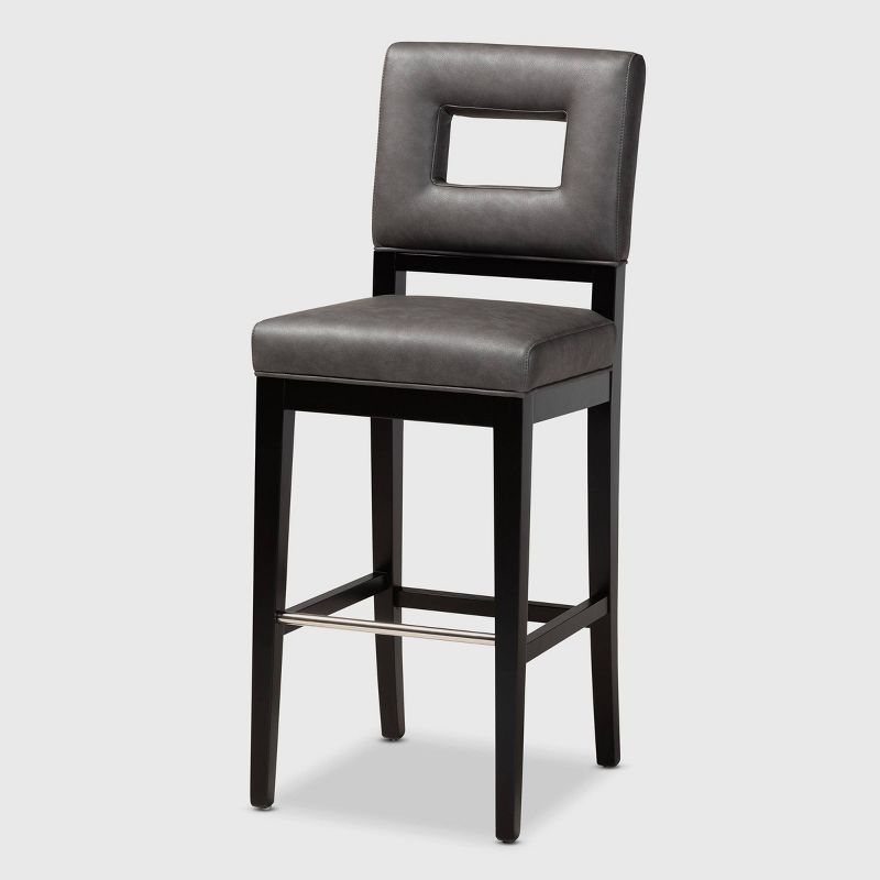 Faustino Faux Leather Upholstered Wood Barstool Gray/Black - Baxton Studio