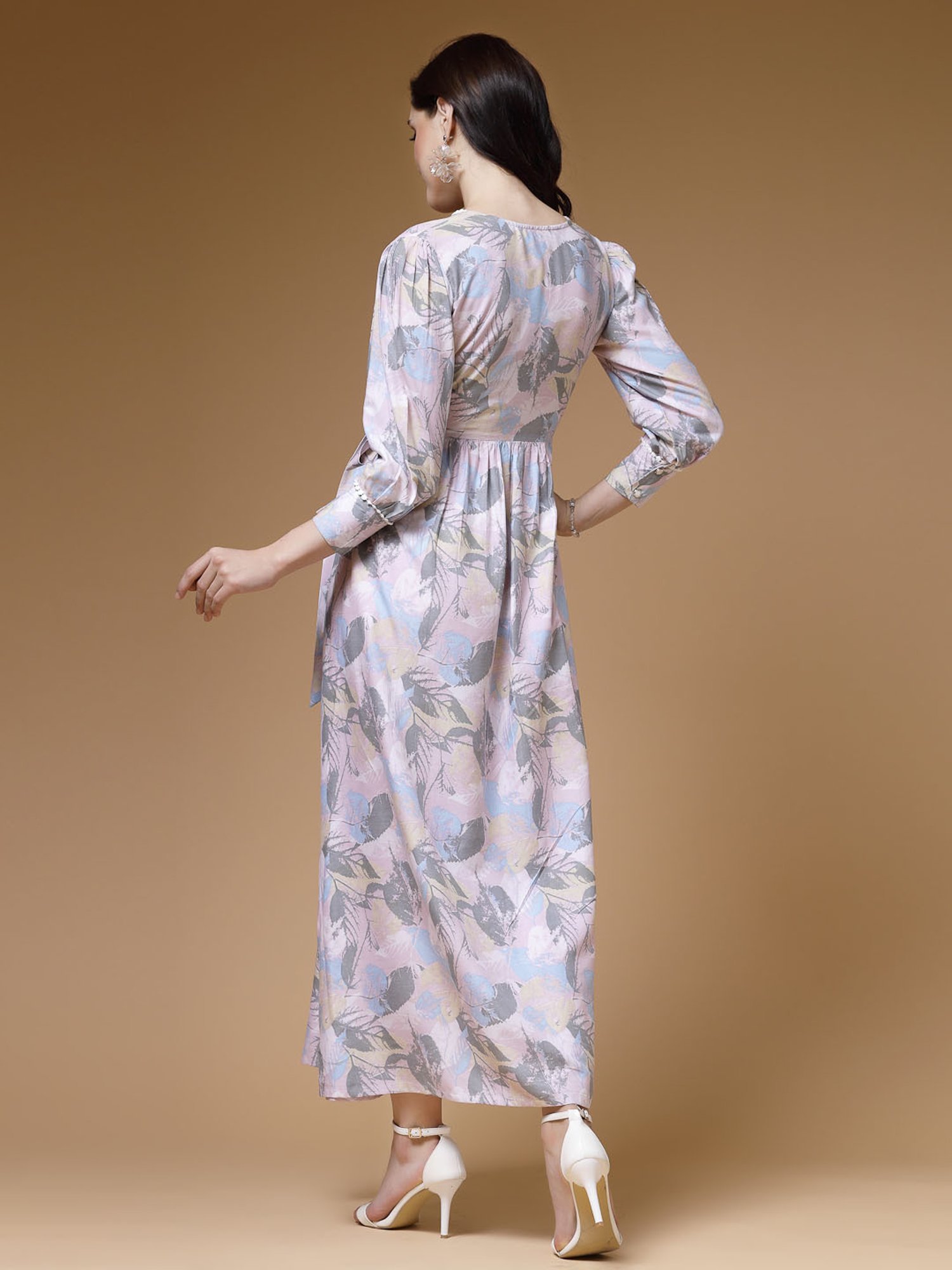 Indibelle Pink Printed Ethnic Dress