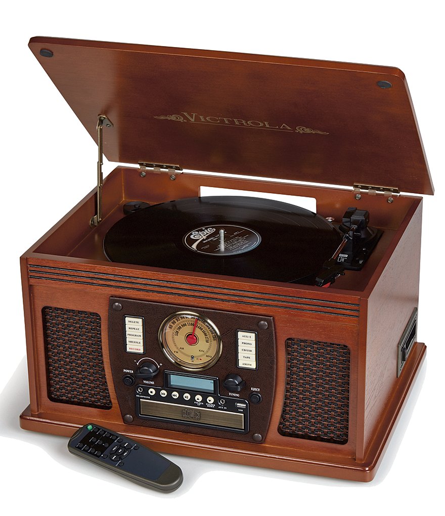 Victrola 7-in-1 Bluetooth Wood Record Player with USB Recording