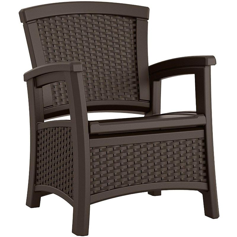 Suncast Elements Resin Wicker Design Club Chair with Storage, Java (2 Pack)