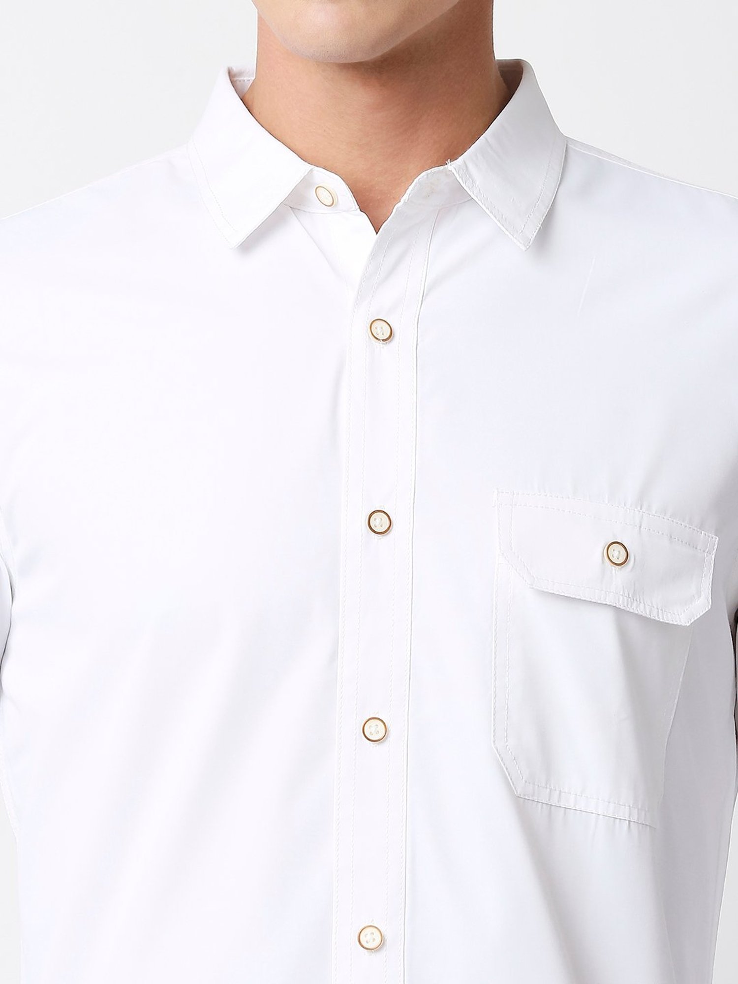 SOLEMIO White Slim Fit Cotton Shirt