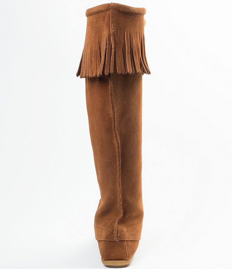Minnetonka Women's Hardsole Suede Fringe Lace Up Boots