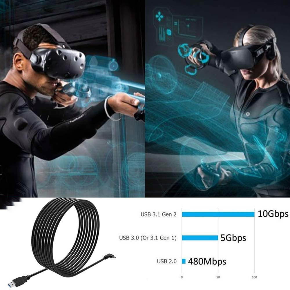Oculus Quest Link Cable, USB A to USB C Cable 10FT / 3M, 90 Degree Angled High Speed Data Transfer & Fast Charging Cable Compatible for Oculus Quest and Gaming PC