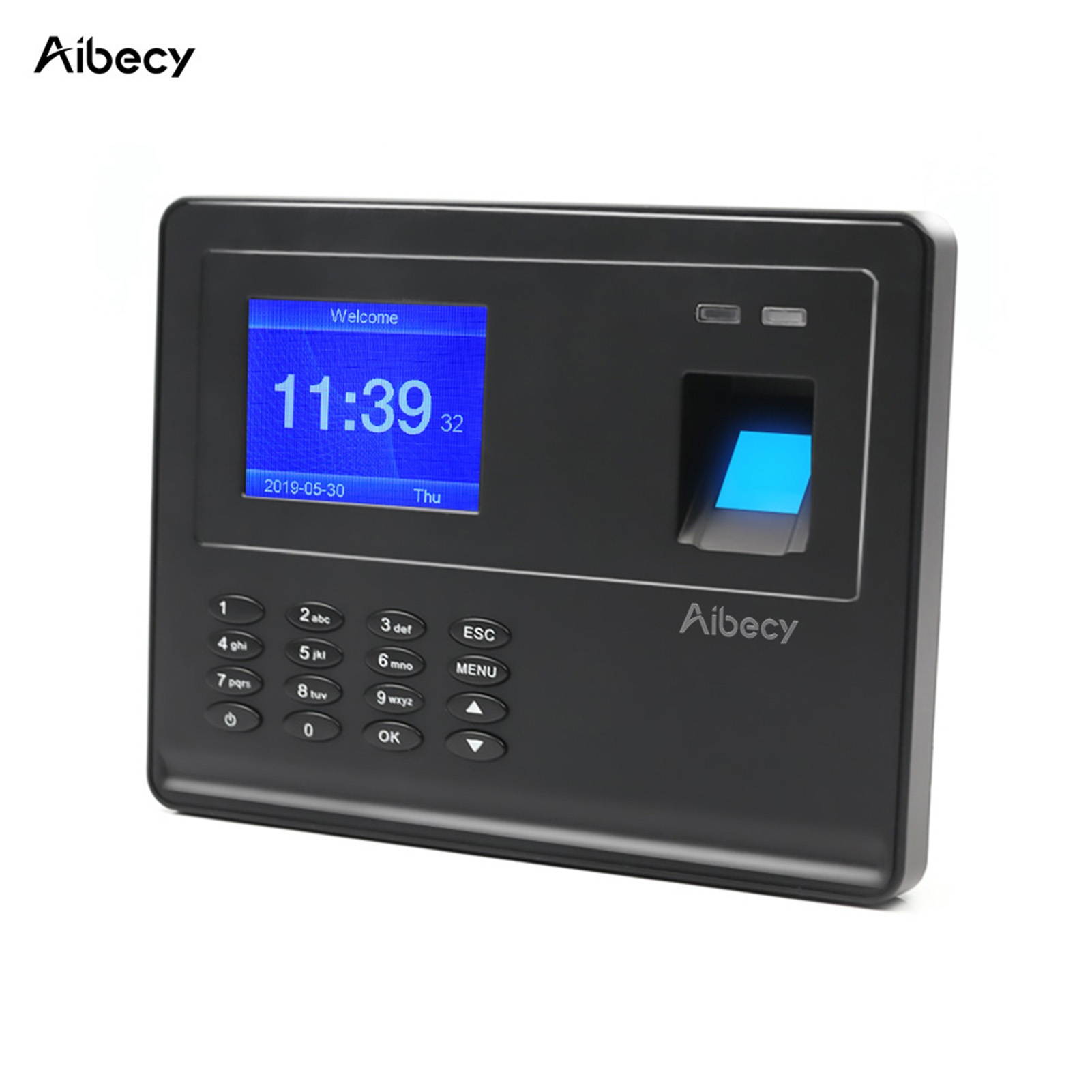 Aibecy Biometric Fingerprint Password Time Attendace Machine Employee Checking-in Time Clock Recorder Reader with 2.8 Inch TFT Screen Multi-language Built-in Battery Support USB Disk Data Download
