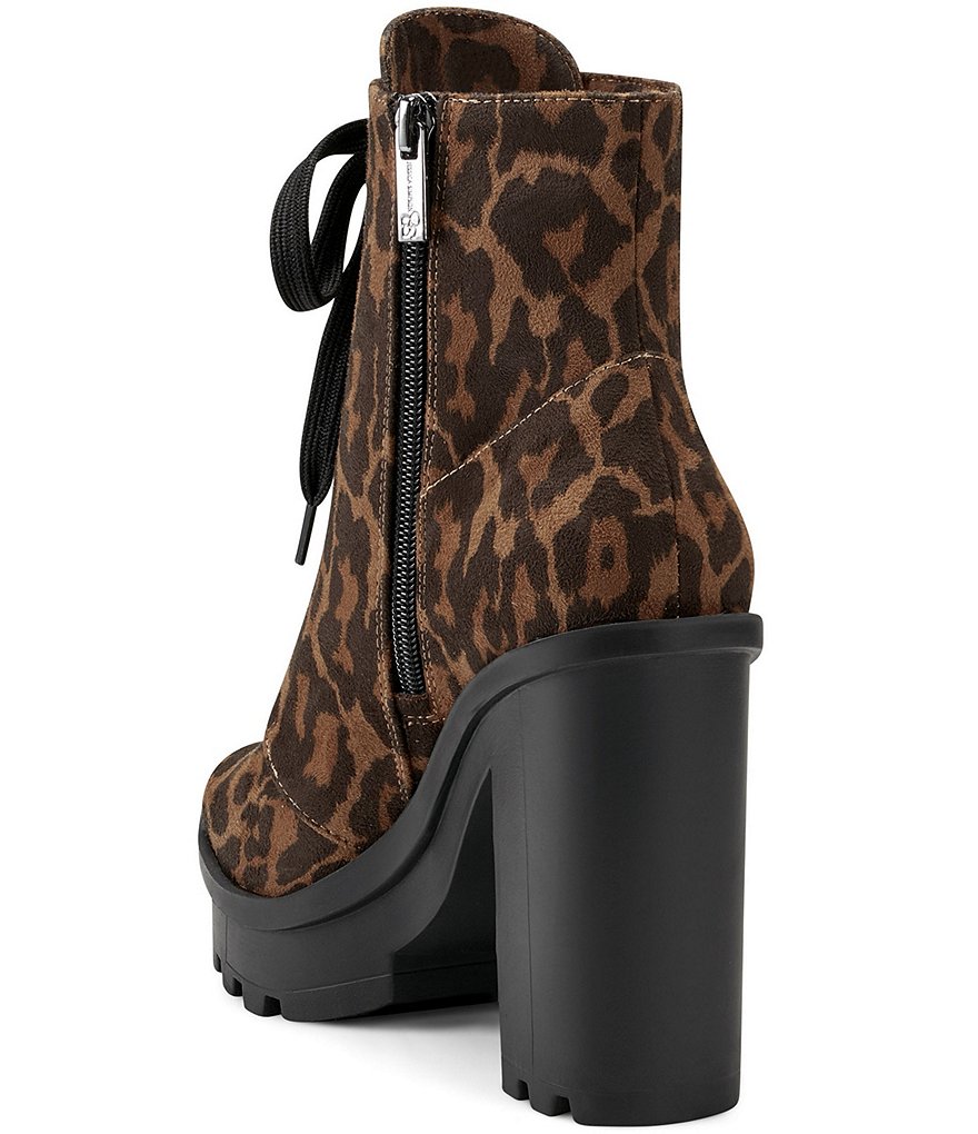 Jessica Simpson Lizzah Leopard Print Peep Toe Platform Block Heel Lug Sole Booties