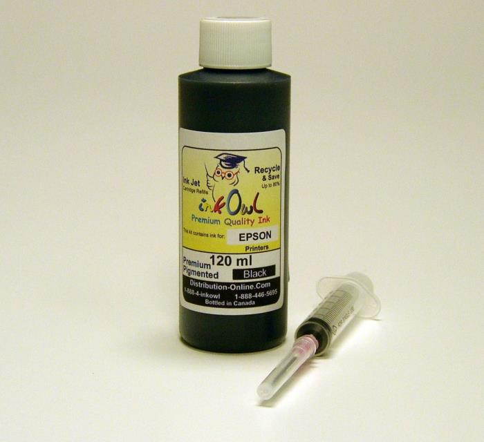 InkOwl Premium Pigmented Ink Kit for EPSON printers using Durabrite ink (120mL, Black)
