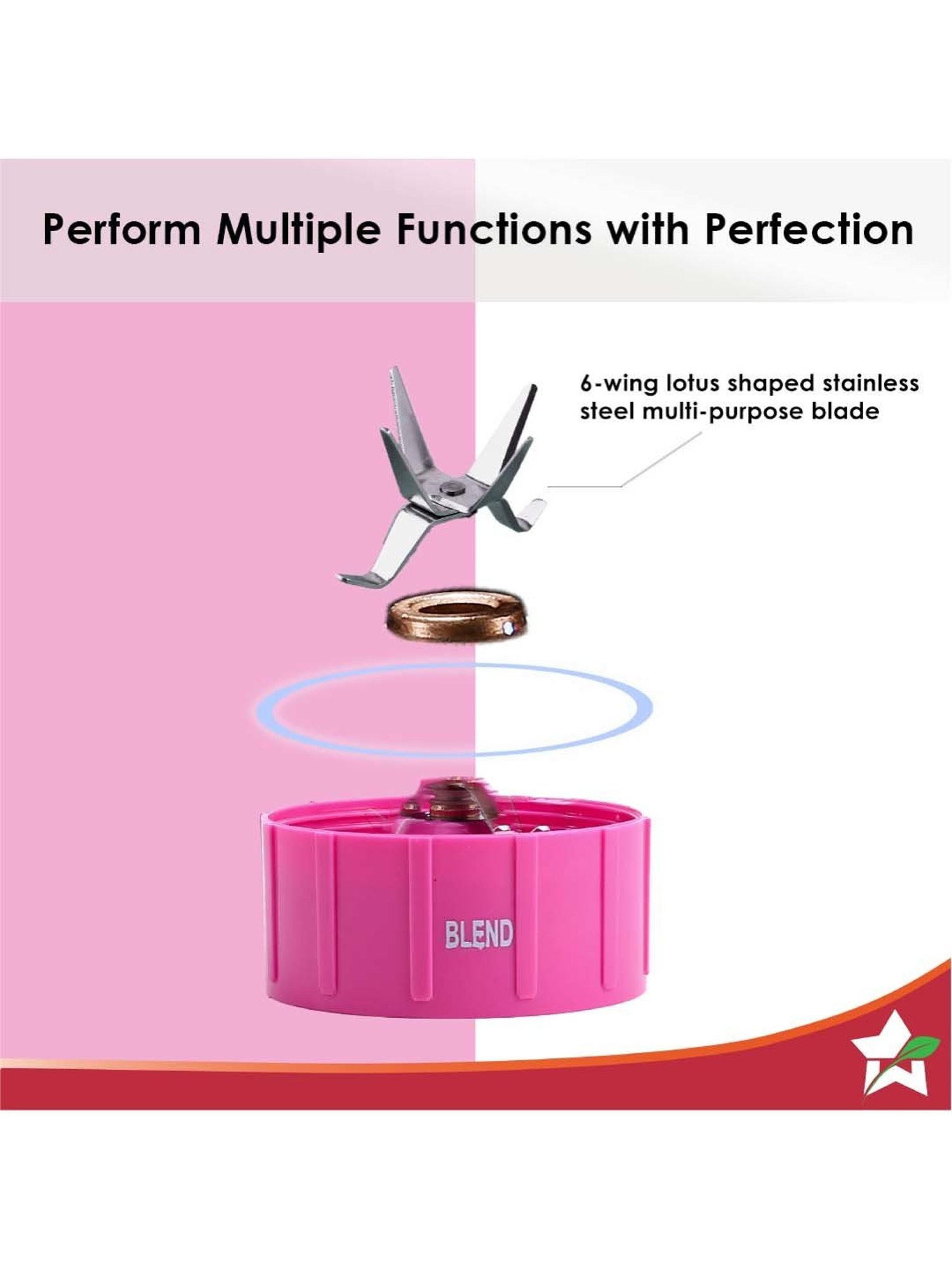 Wonderchef Nutri-blend GO 22000 RPM 400W Copper Motor with 1 Jar 2-Yr Warranty Recipe Book, Pink