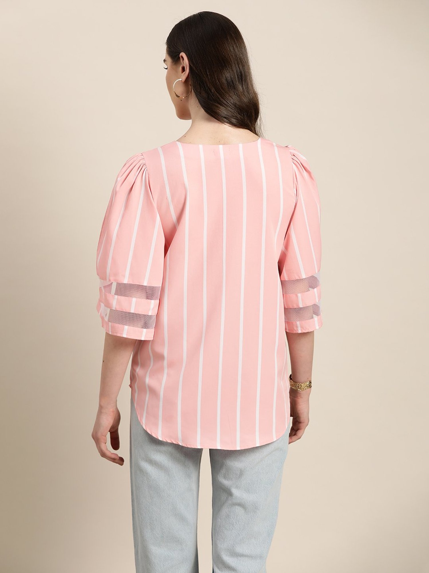 Qurvii Pink & White Striped Top