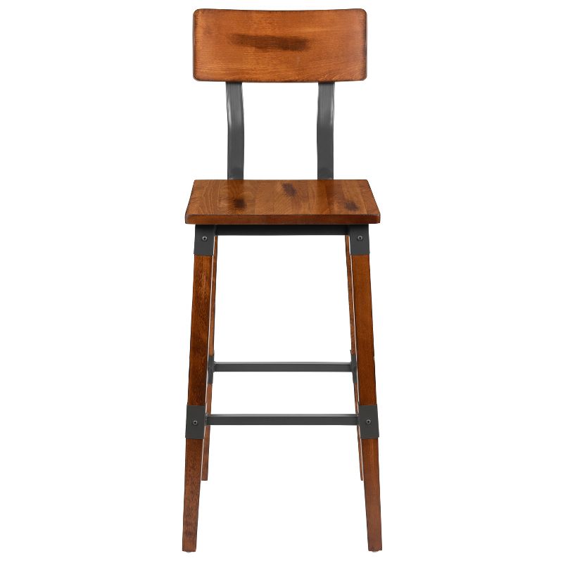 Emma and Oliver 4 Pack Commercial Grade Rustic Walnut Industrial Style Wood Dining Barstool