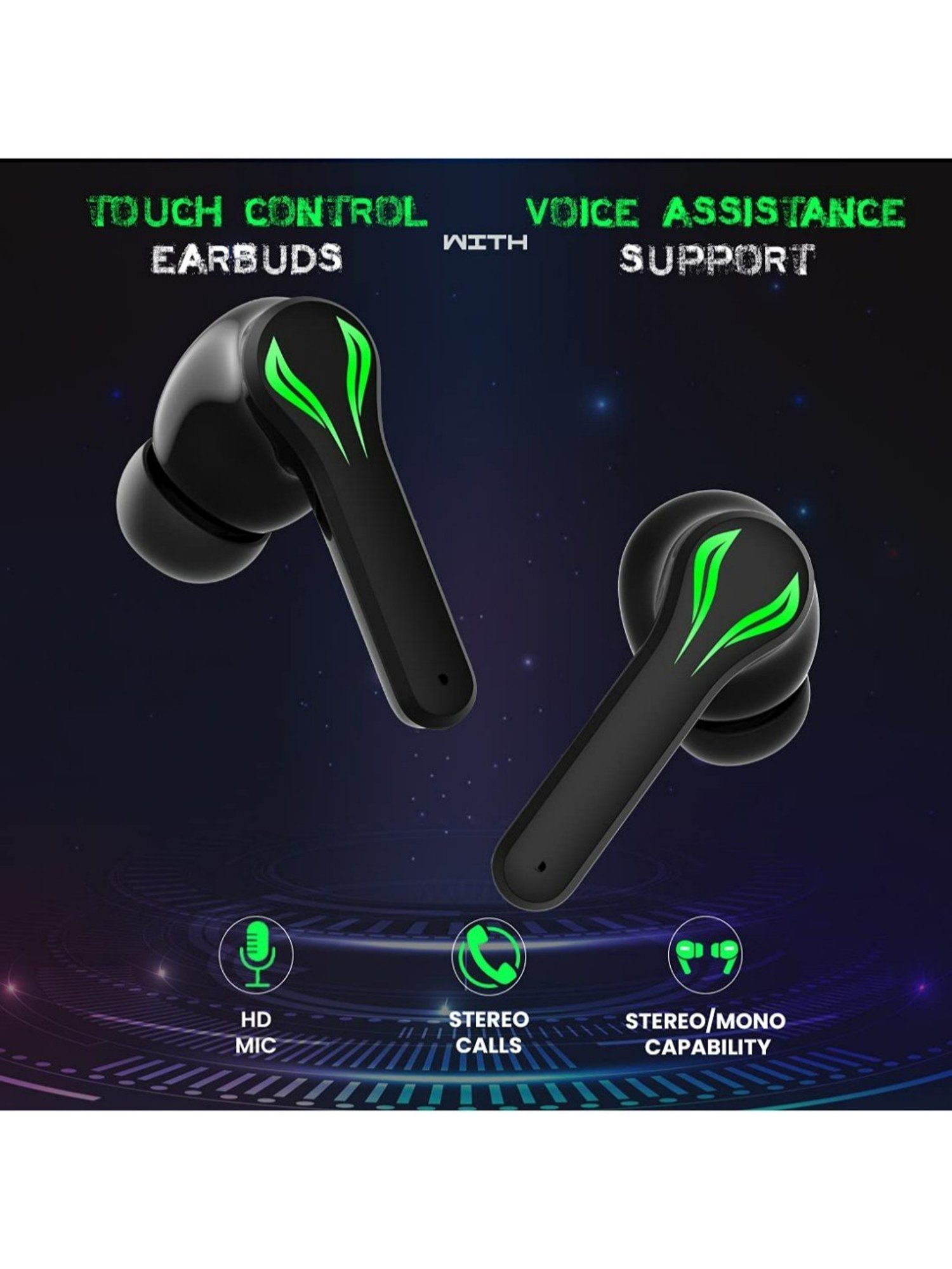 PTron Bassbuds Jade Gaming Bluetooth Truly Wireless in-Ear Earbuds with Mic, BT5.0 (Black)