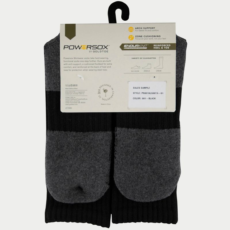 PowerSox Men's Workwear 6pk Crew Athletic Socks  - Black 6-12.5