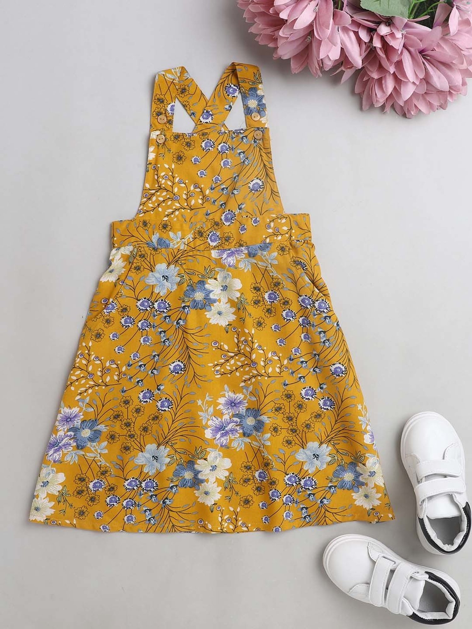 The Magic Wand Kids Yellow & Blue Floral Print Dress