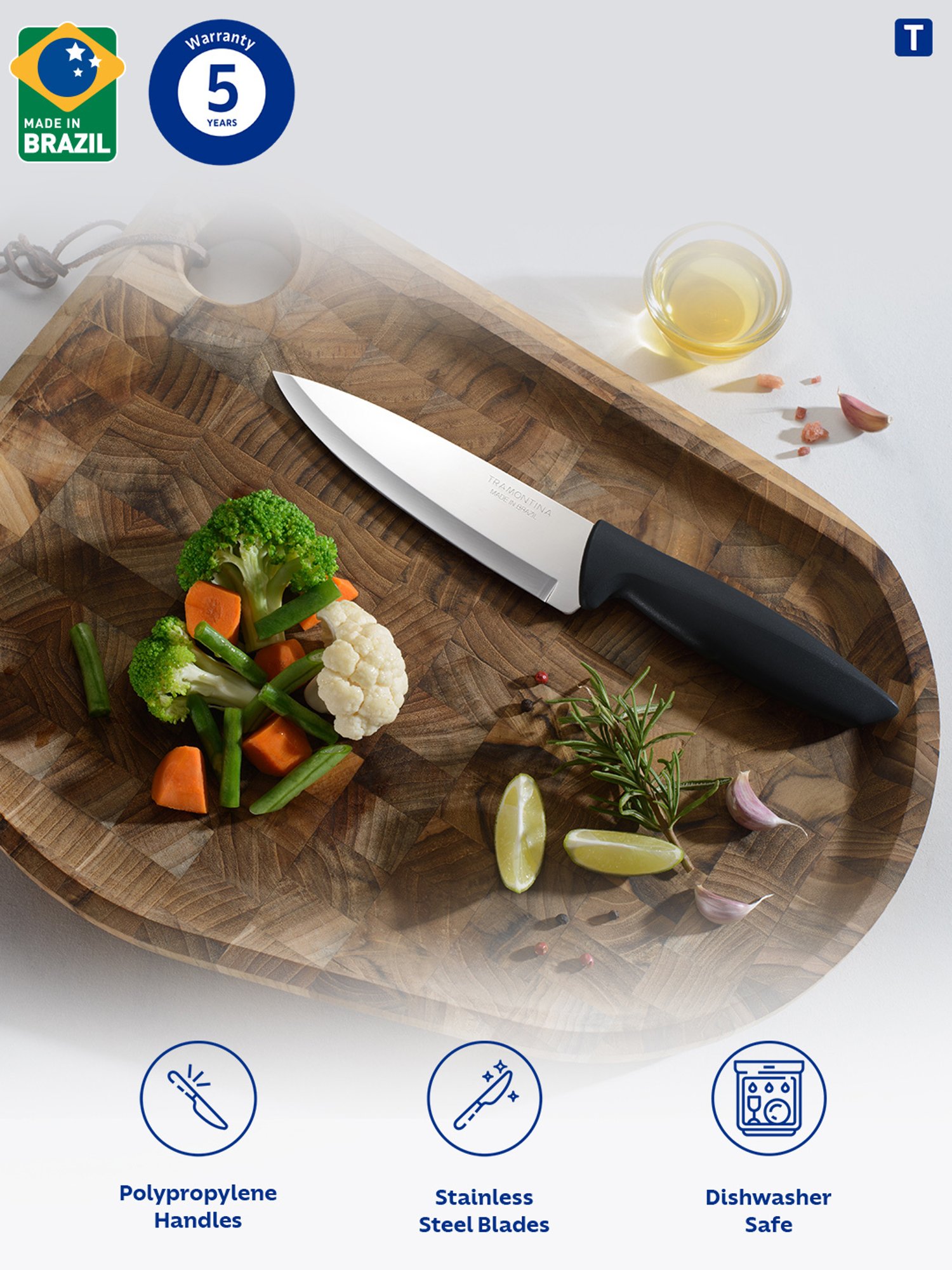 Tramontina Plenus Stainless Steel Chef Knife 17cm/6.6" Black Plain Edge Kitchen Knife