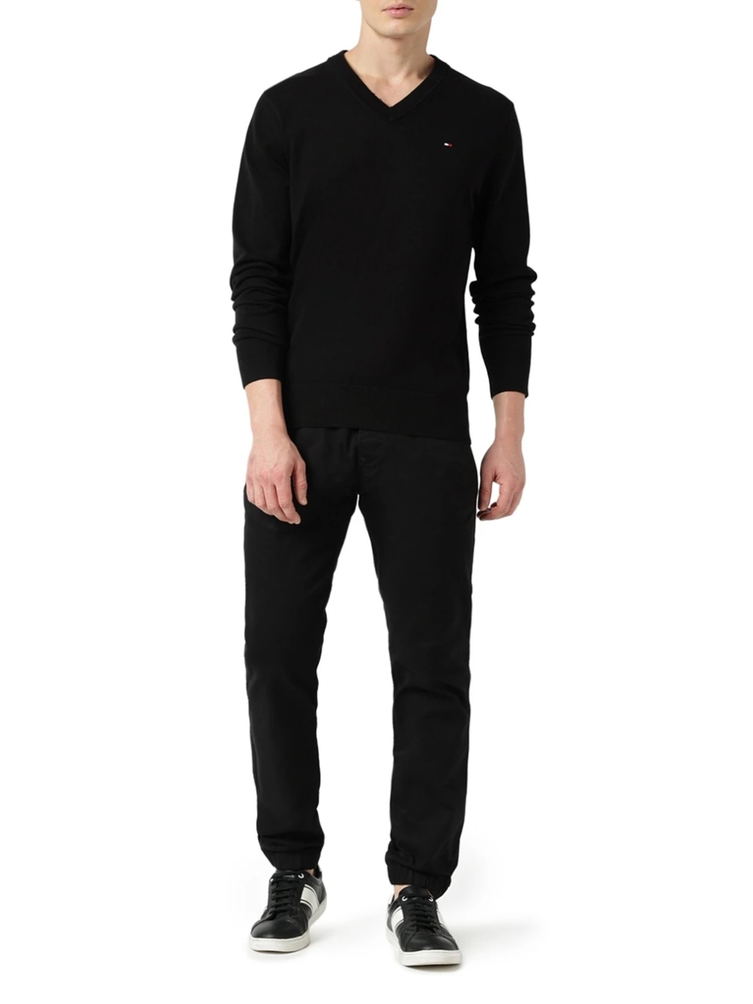 Tommy Hilfiger Black Cotton Regular Fit Sweater