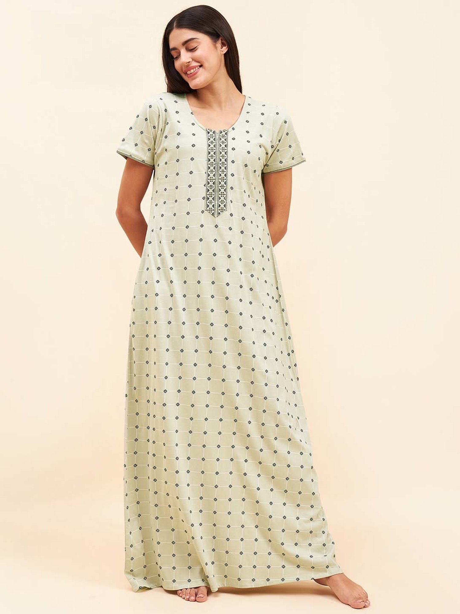 Sweet Dreams Green Cotton Printed Nighty