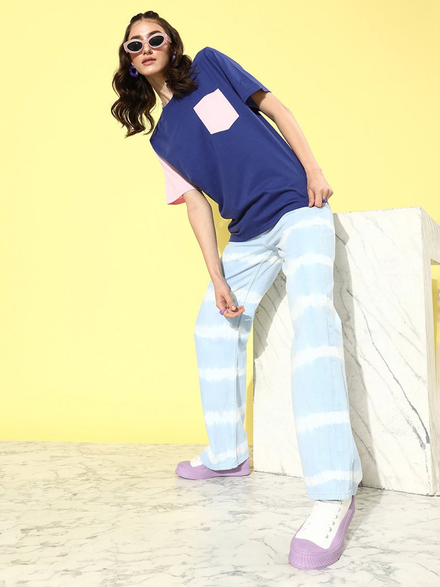 Dillinger Navy Cotton Color-Block Oversized T-Shirt