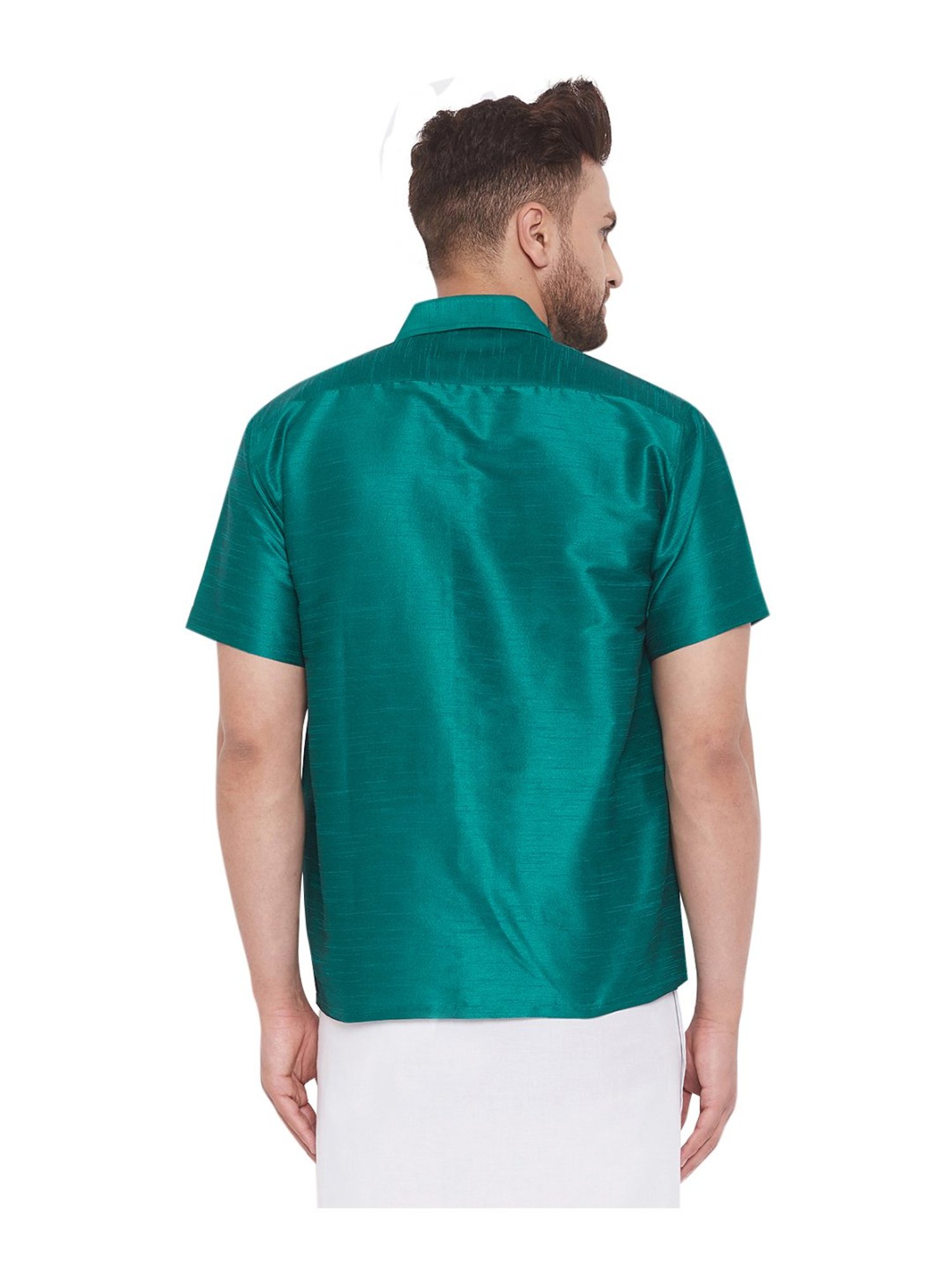 VASTRAMAY Green Straight Fit Self Pattern Ethnic Shirt