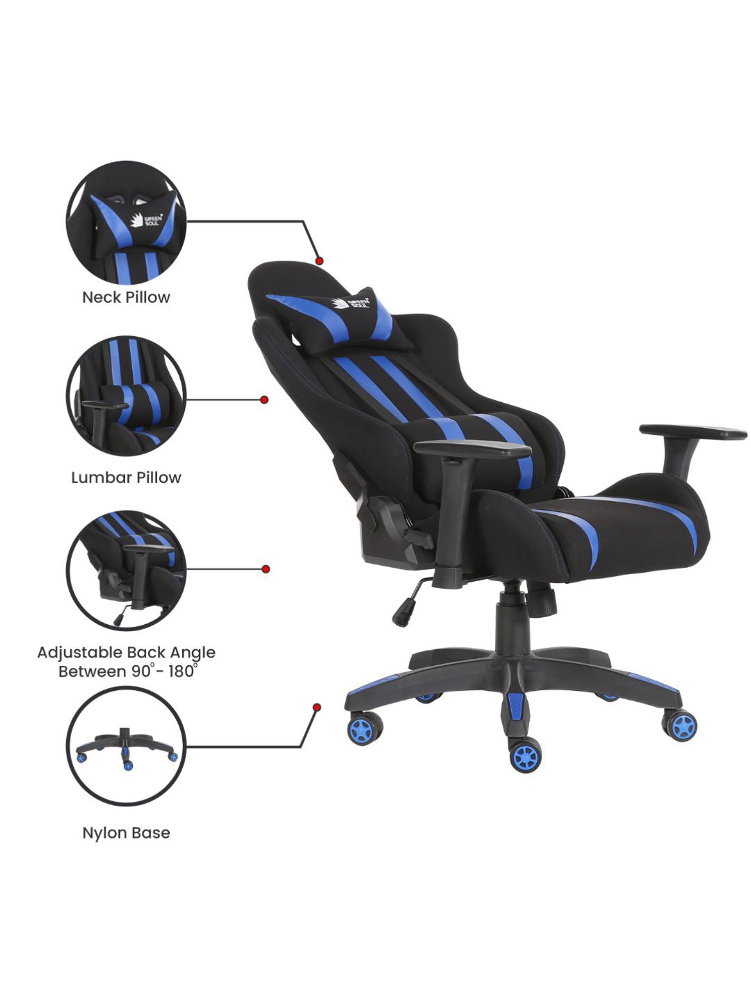 Green Soul Beast Black & Blue PU Leather Gaming Chair